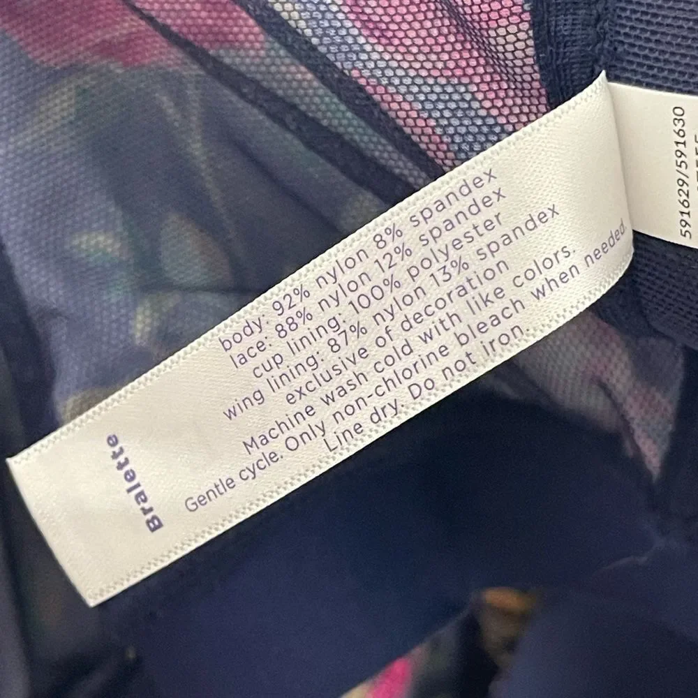 Cacique Navy and Pink Floral Lace Bralette